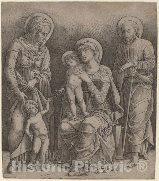 Art Print : Giovanni Antonio da Brescia, Holy Family with Saint Elizabeth and The Infant Saint John, c.1500 - Vintage Wall Art