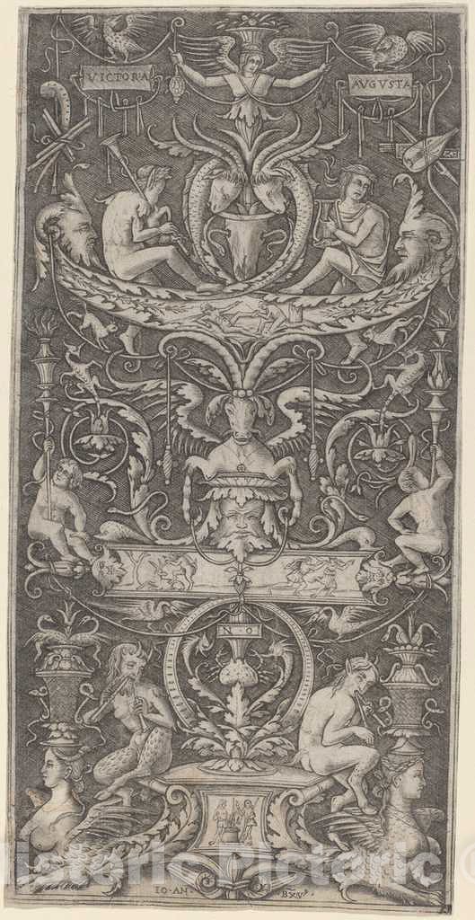 Art Print : Brescia After Nicoletto Modena, Ornamental Panel Inscribed Victoria Augusta, c. 1516 - Vintage Wall Art