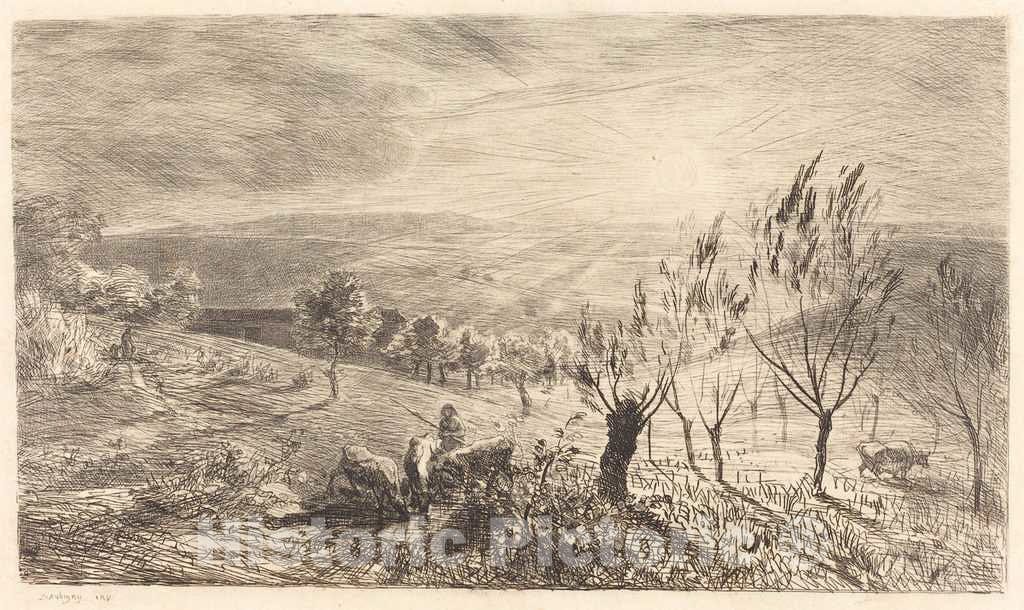 Art Print : Charles-FranÃ§ois Daubigny, Sunrise (Le Lever du Soleil), 1850 - Vintage Wall Art