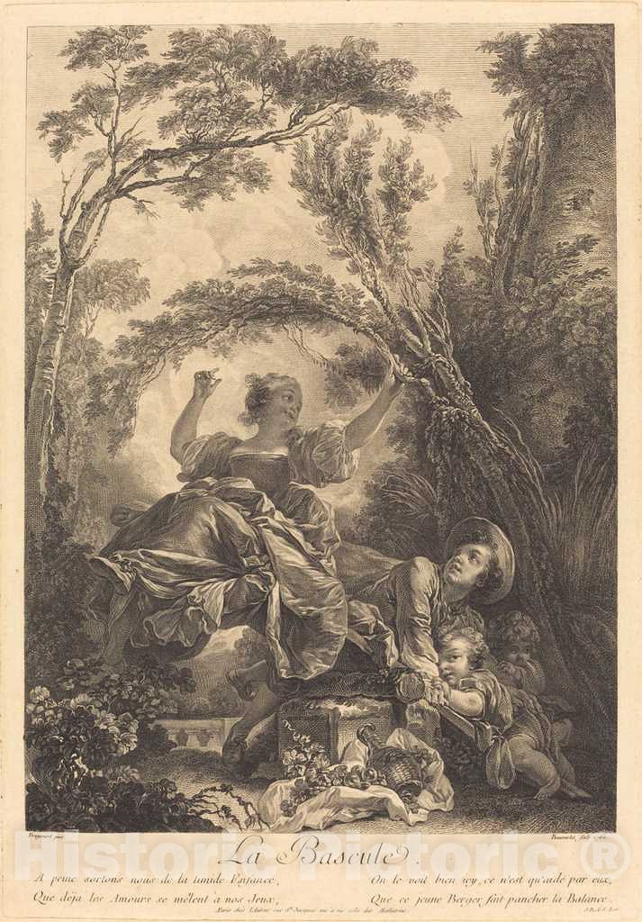 Art Print : Beauvarlet After Fragonard, La Bascule, 1760 - Vintage Wall Art