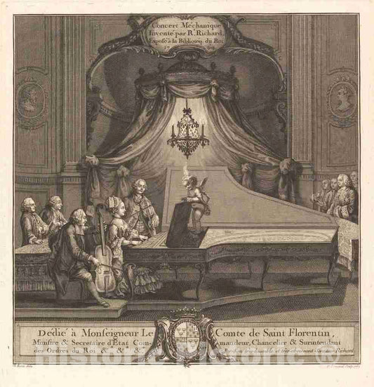 Art Print : Longueil After Eisen, Le Concert mecanique, 1769 - Vintage Wall Art