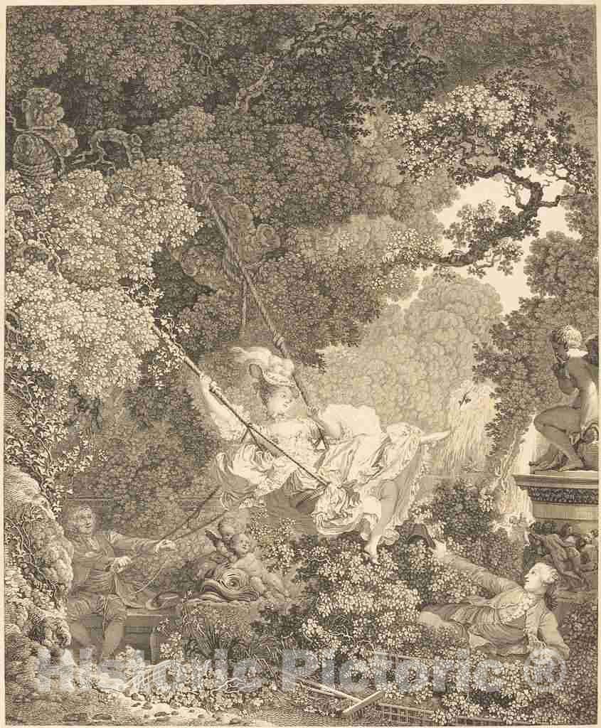 Art Print : Nicolas Delaunay After Fragonard, Les Hazards heureux de l'Escarpolette, 1782 - Vintage Wall Art