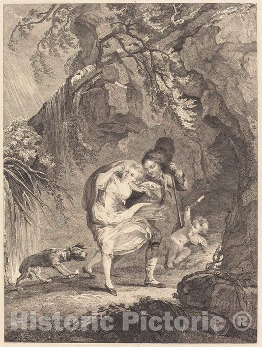 Art Print : Girardet After Lebel, Le Coup de Vent (The Gust of Wind), 1785 - Vintage Wall Art