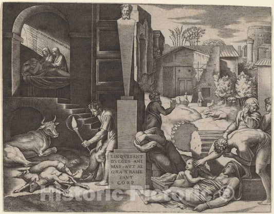 Art Print : Raimondi After Raphael, Il Morbetto (The Plague) - Vintage Wall Art