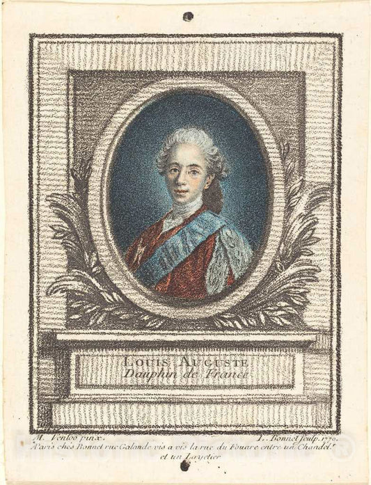 Art Print : Bonnet After Van Loo, Louis-Auguste, Dauphin de France, 1770 - Vintage Wall Art