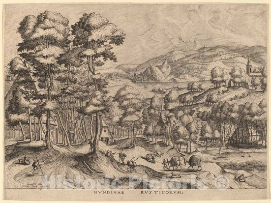 Art Print : Doetechum After Brugel The Elder, Nundinae Rusticorum (Rustic Market), c.1556 - Vintage Wall Art