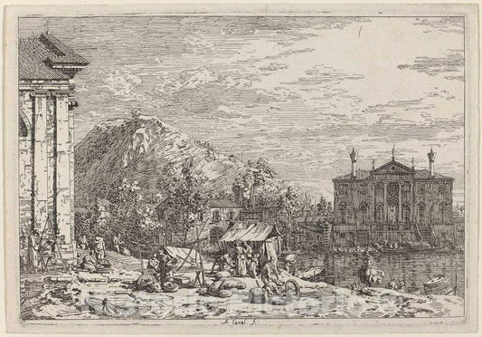 Art Print : Canaletto, The Market at Dolo, c.1741 - Vintage Wall Art