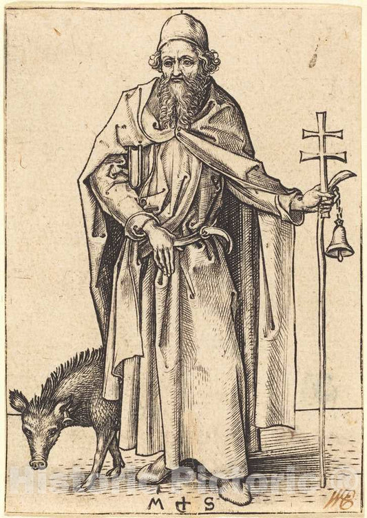 Art Print : Martin Schongauer, Saint Anthony, c. 1480 - Vintage Wall Art