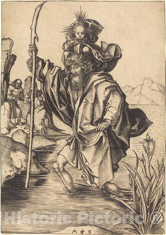 Art Print : Martin Schongauer, Saint Christopher, c.1478 - Vintage Wall Art