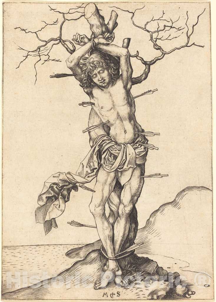Art Print : Martin Schongauer, Saint Sebastian, c.1485 - Vintage Wall Art