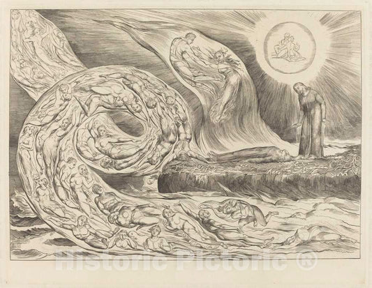 Art Print : William Blake, The Circle of The Lustful: Paolo and Francesca, 1827 - Vintage Wall Art