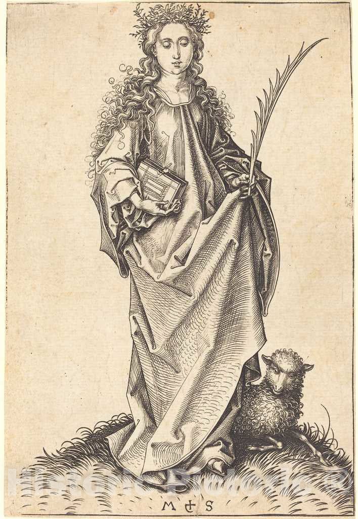 Art Print : Martin Schongauer, Saint Agnes, c. 1475 - Vintage Wall Art
