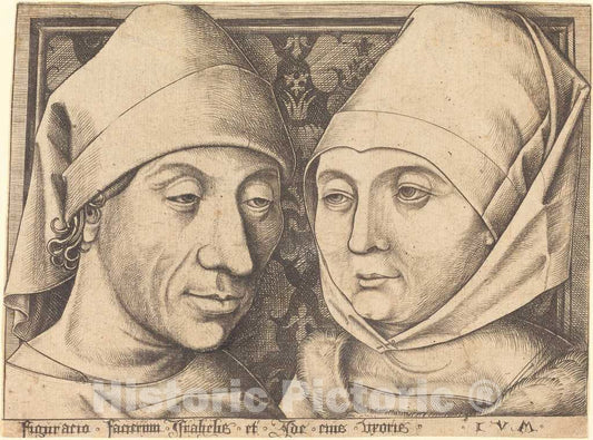 Art Print : Israhel Van Meckenem, Double Portrait of Israhel Van Meckenem and His Wife Ida, c. 1490 - Vintage Wall Art