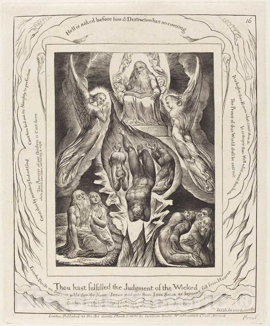 Art Print : William Blake, The Fall of Satan, 1825 - Vintage Wall Art