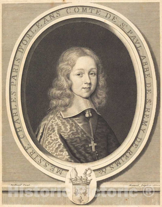 Art Print : Robert Nanteuil, Charles-Paris d'OrlÃ©ans-Longueville, Comte de Saint-Pol, 1660 - Vintage Wall Art