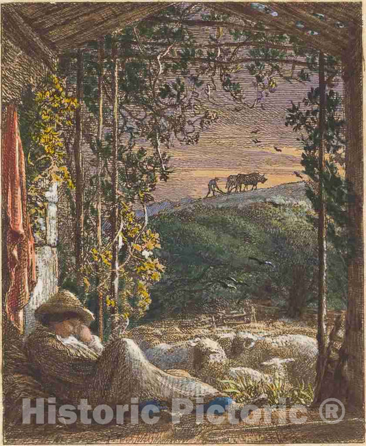 Art Print : Samuel Palmer, The Sleeping Shepherd; Early Morning, 1857 - Vintage Wall Art