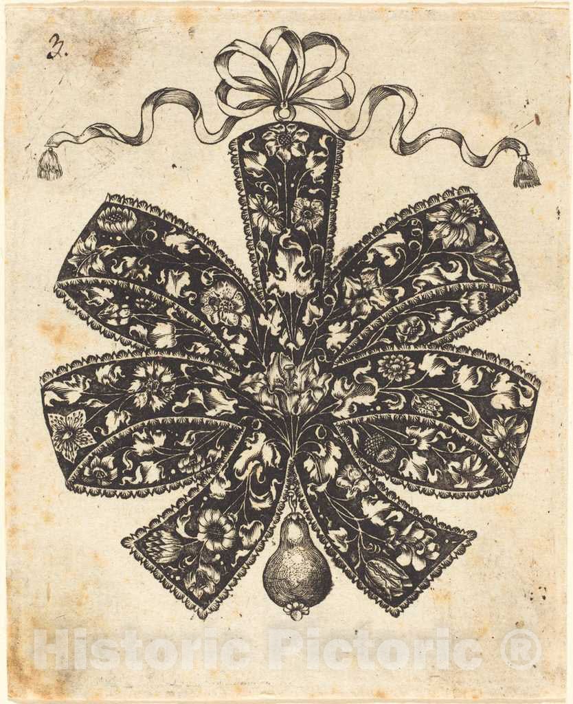 Art Print : Johannes Hanias, Bow Embellished with Flowers - Vintage Wall Art