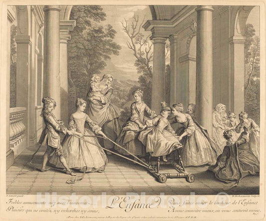 Art Print : Larmessin IV After Lancret, L'enfance, 1735 - Vintage Wall Art