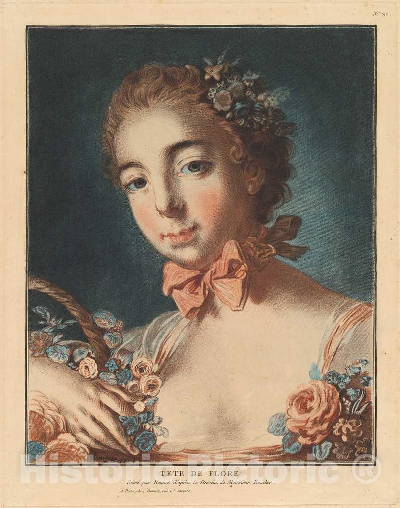 Art Print : Bonnet After Boucher, TÃªte de Flore, 1769 - Vintage Wall Art
