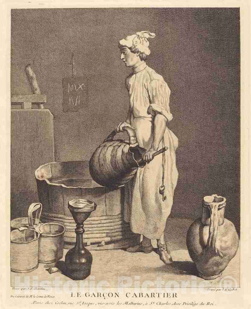 Art Print : Cochin I After Jean SimÃ©on Chardin, Le Garcon cabaretier, 1740 - Vintage Wall Art
