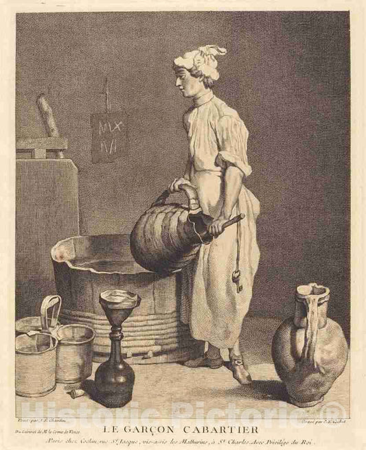 Art Print : Cochin I After Jean SimÃ©on Chardin, Le Garcon cabaretier, 1740 - Vintage Wall Art