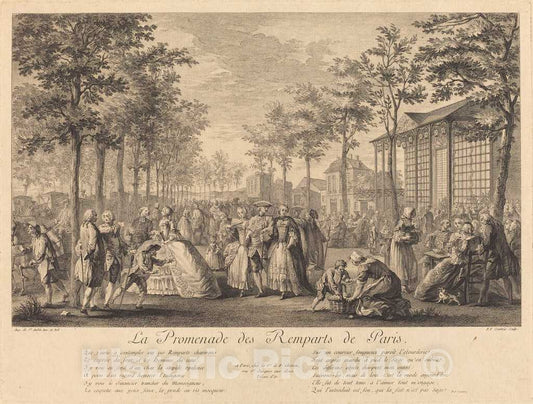Art Print : Courtois After Saint-Aubin, La Promenade des remparts de Paris, 1760 - Vintage Wall Art