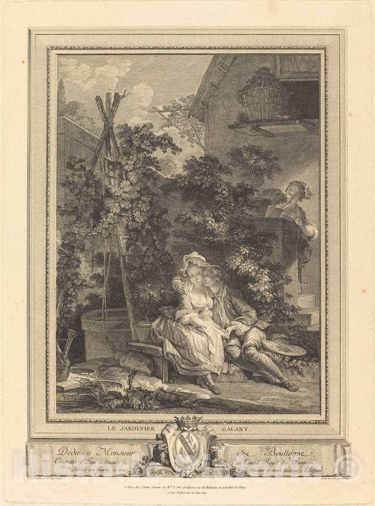 Art Print : Helman After Baudouin, Le jardinier Galant, 1778 - Vintage Wall Art