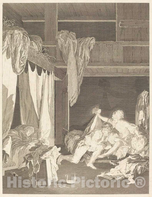 Art Print : Nicolas Delaunay After Baudouin, La Sentinelle en dÃ©faut, 1771 - Vintage Wall Art