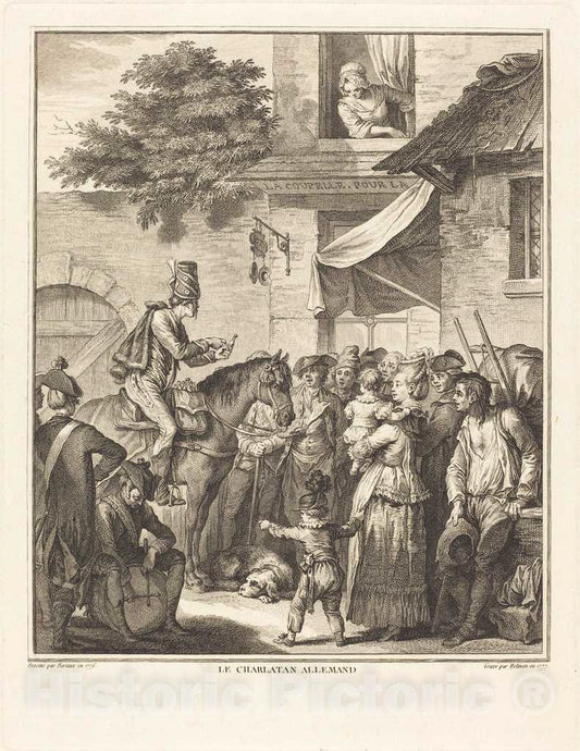 Art Print : Helman After Jean Duplessi-Bertaux, Le Charlatan allemand, 1777 - Vintage Wall Art
