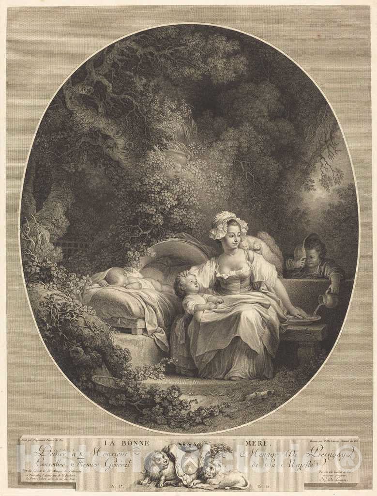 Art Print : Nicolas Delaunay After Fragonard, La Bonne MÃ¨re, 1779 - Vintage Wall Art