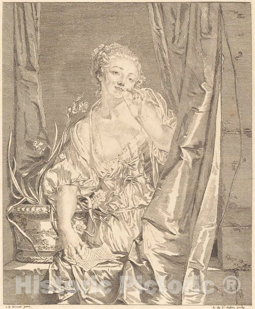 Art Print : Saint-Aubin After Greuze, Le baiser envoyÃ©, 1771 - Vintage Wall Art