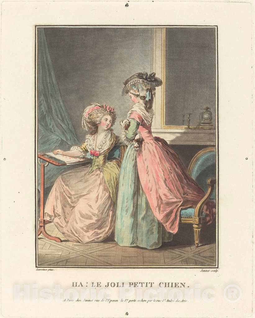 Art Print : Janinet After Lavreince, Ha! La joli Petit Chien - Vintage Wall Art