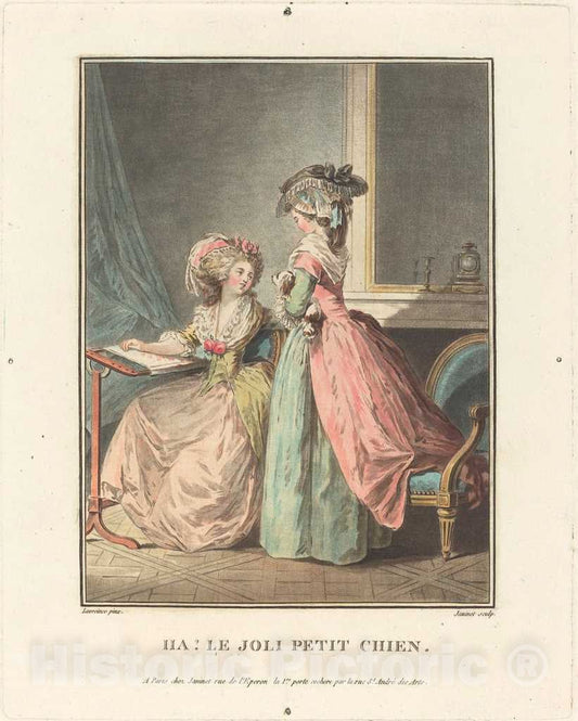 Art Print : Janinet After Lavreince, Ha! La joli Petit Chien - Vintage Wall Art