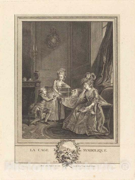 Art Print : Fessard After Lepeintre, La cage symbolique (The Symbolic Cage), 1738 - Vintage Wall Art