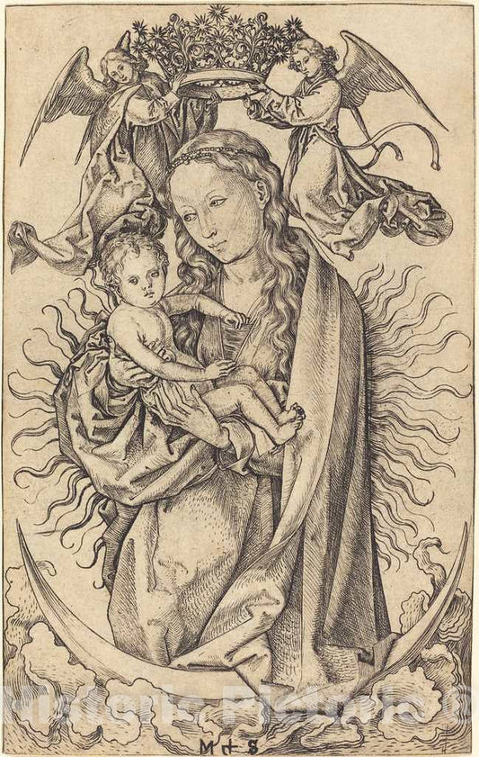 Art Print : Martin Schongauer, Madonna on The Crescent, c. 1470 - Vintage Wall Art