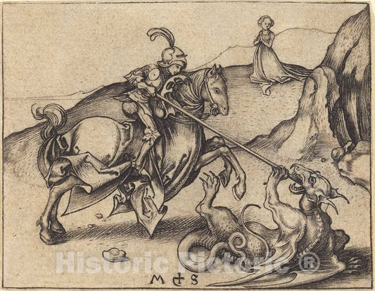 Art Print : Martin Schongauer, Saint George, c.1485 - Vintage Wall Art