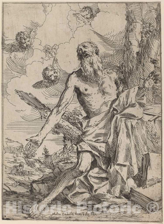 Art Print : Giulio Carpioni, Saint Jerome - Vintage Wall Art