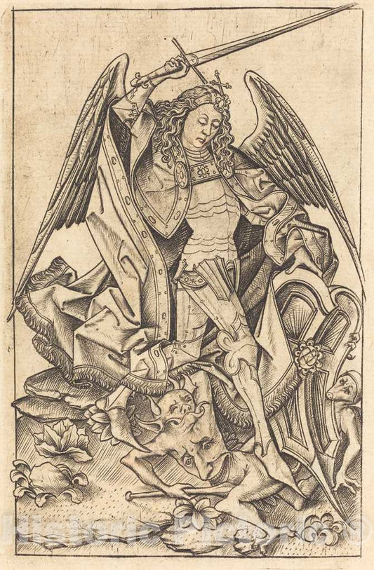 Art Print : Israhel Van Meckenem, Saint Michael, c.1475 - Vintage Wall Art