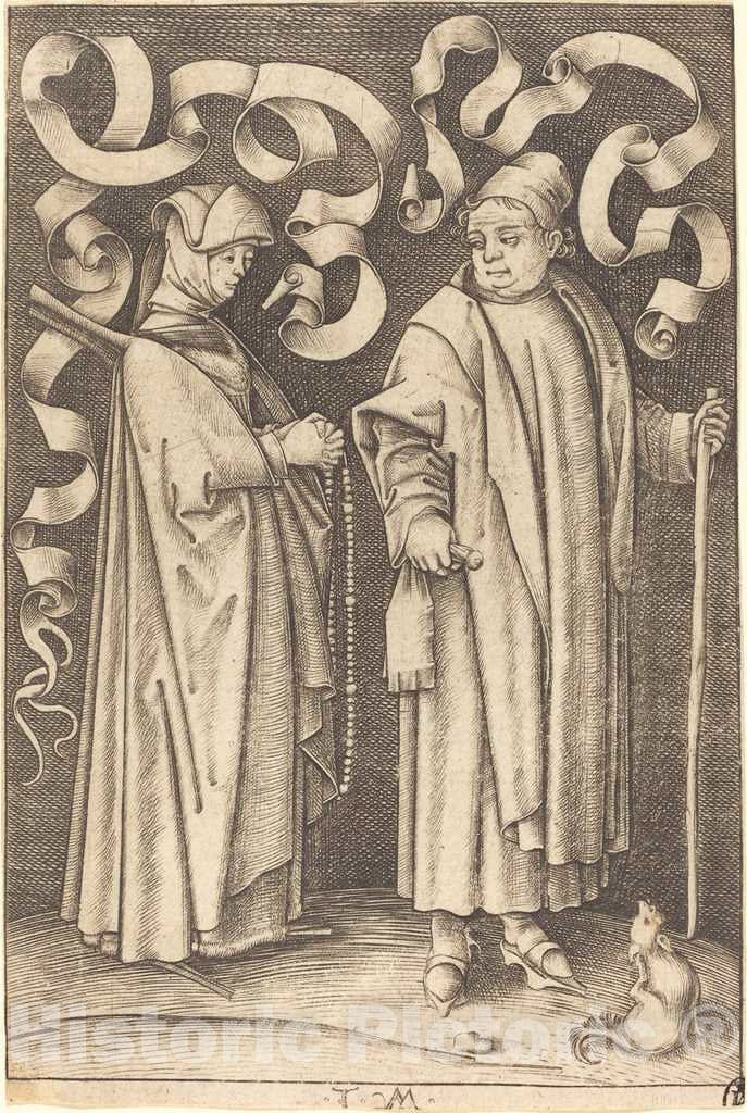 Art Print : Israhel Van Meckenem, The Churchgoers, c.1499 - Vintage Wall Art