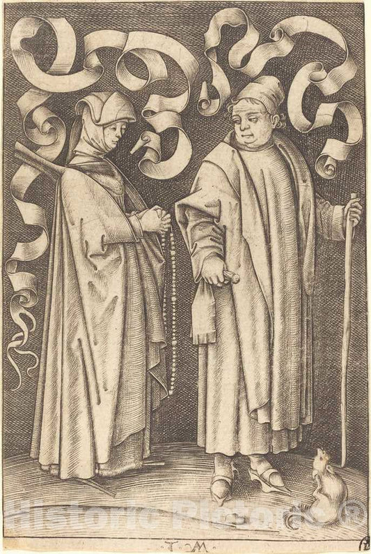 Art Print : Israhel Van Meckenem, The Churchgoers, c.1499 - Vintage Wall Art