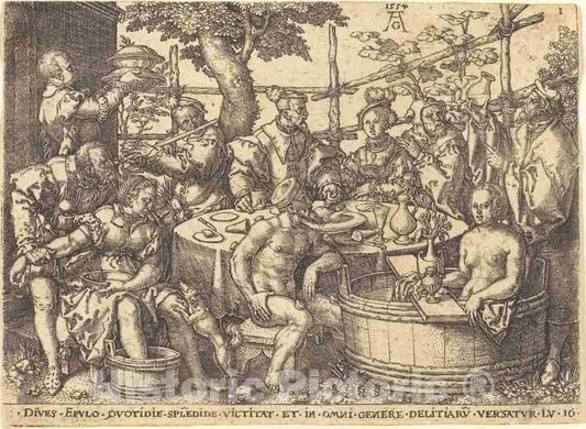 Art Print : Aldegrever, The Rich Man at The Table, 1554 - Vintage Wall Art