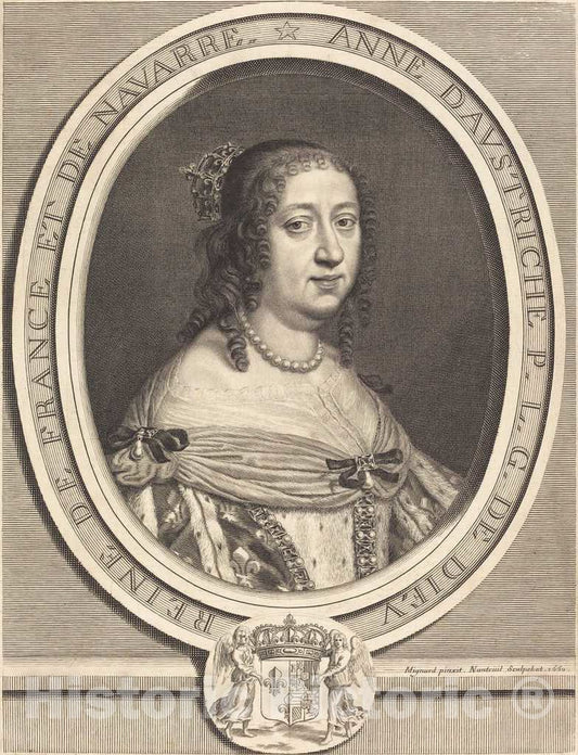 Art Print : Nanteuil After Mignard I, Anne of Austria, Queen of France and Navarre, 1660 - Vintage Wall Art