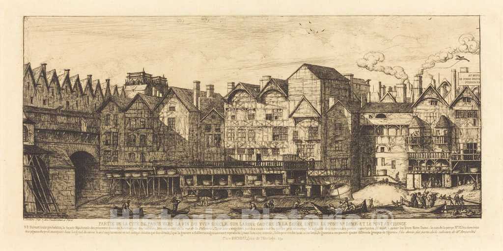 Art Print : Charles Meryon, Partie de la CitÃ© vers la fin du XVIIe siÃ¨cle (View of The City of Paris Towards The Close of The XVIIth Century), 1861 - Vintage Wall Art
