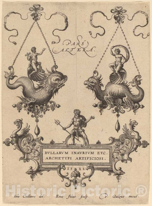 Art Print : Hans Collaert, Jewelry Design, 1582 - Vintage Wall Art