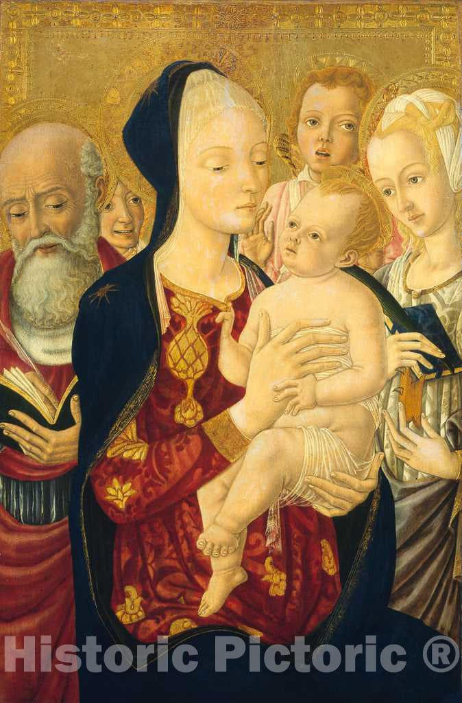 Art Print : Matteo di Giovanni, Madonna and Child with Saint Jerome, Saint Catherine of Alexandria, and Angels, c.1468 - Vintage Wall Art