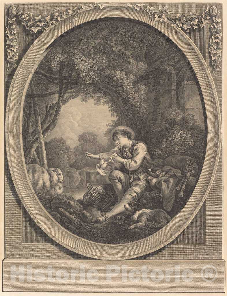 Art Print : Beauvarlet After Boucher, Le Depart du Courrier - Vintage Wall Art