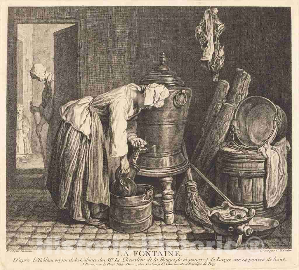 Art Print : Cochin I After Jean SimÃ©on Chardin, La Fontaine, 1739 - Vintage Wall Art