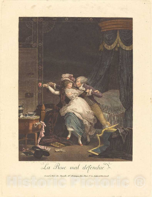 Art Print : Bonnemain After Debucourt, La Rose mal defendue (The Poorly Defended Rose), in or After 1791 - Vintage Wall Art