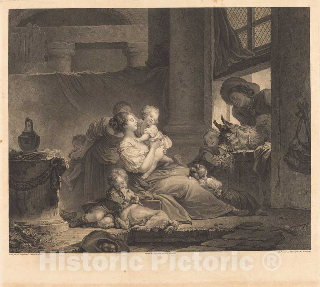 Art Print : Marillier and Romanet, La famille du fermier, 1791 - Vintage Wall Art