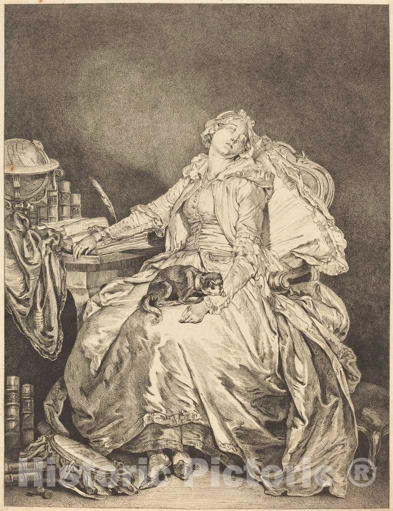 Art Print : Moreau After Greuze, La philosophie endormie, 1778 - Vintage Wall Art